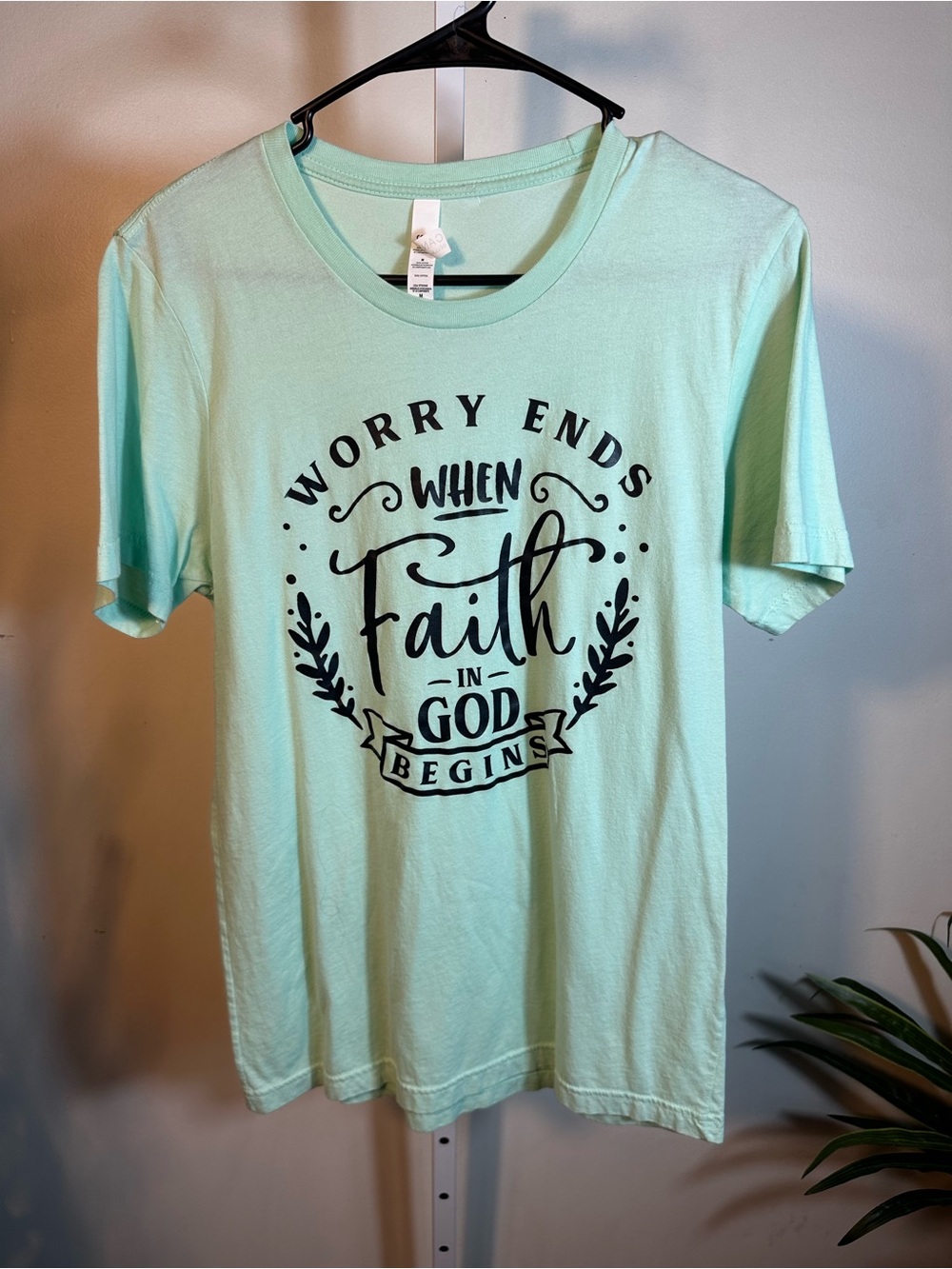 P221. Faith in God Bella+Canvas Mint Graphic Tee - Medium